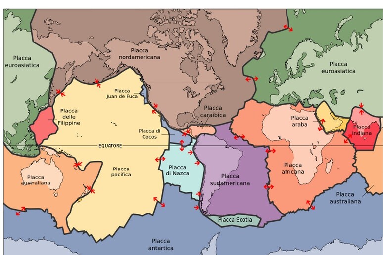 Schema delle placche della crosta terrestre - RIPRODUZIONE RISERVATA